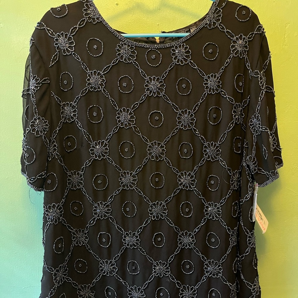 NWT Black Short Sleeve Beaded Top